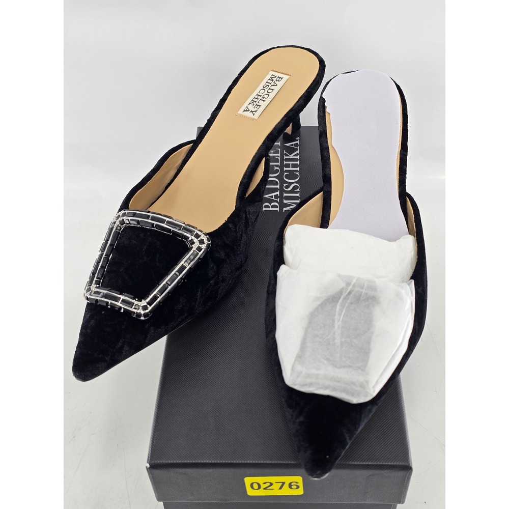 Badgley Mischka Abigayl Mules Womens 10 Black Velvet Crystal Buckle - NEW